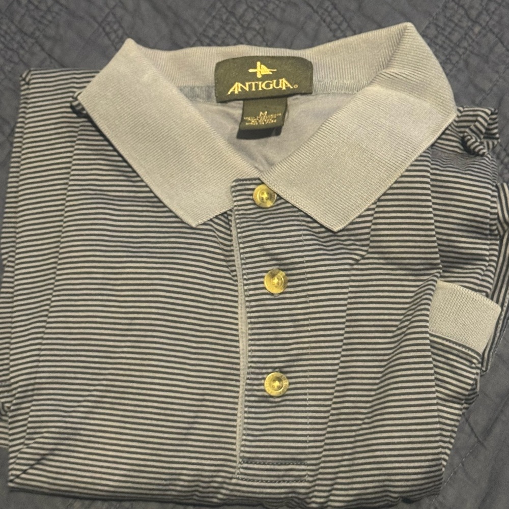 Antigua Baby Blue & Navy Blue Striped Polo Men’s Medium